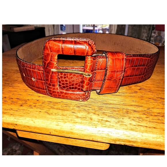 Ellen Tracy Croc Embossed Leather Belt | Brown & Black | Size 27 | USA Made - Picture 4 of 8